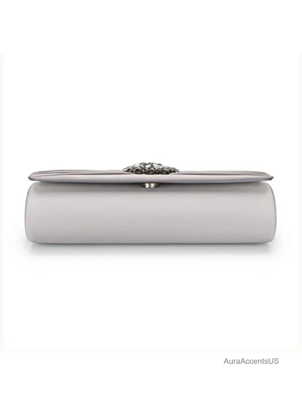 Pleated Satin Rhinestone Brooch Prom Clutch Purse with Detachable Chain Strap